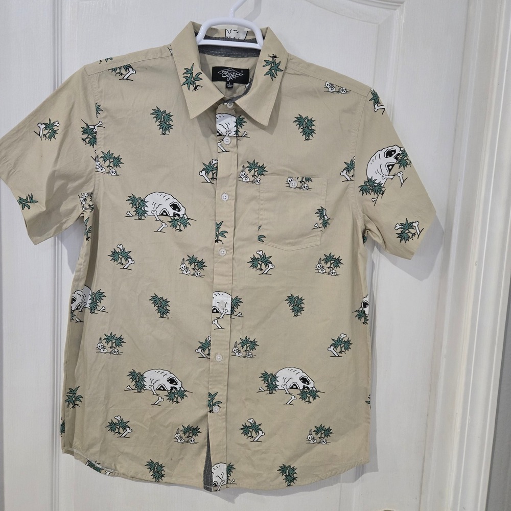 Eighty Eight Button Down short sleeve‎ Shirt Mens Large weed 420 skulls cannabis